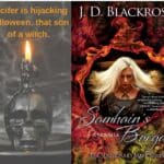 book cover with a blond woman and a fire ring next to a skull with a lit candle