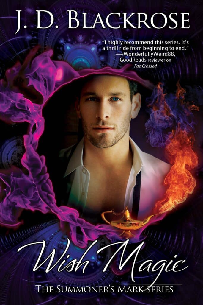 Wish Magic cover with Gregory in a circle of flame, shirt open