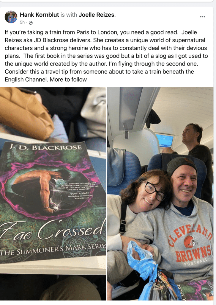 Reader Hank Kornblut travels to Paris by train reading Fae Crossed.